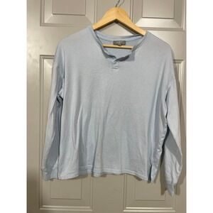 Loft Sleep Henley Top Women Large Blue Excellent Long Sleeve Ribbed Loungewear